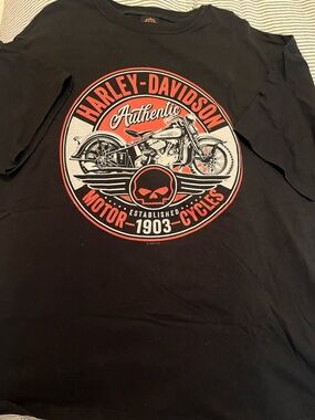 Harley-Davidson Men's Black Long-Sleeve Graphic Tee - Orange & White Logo XXL